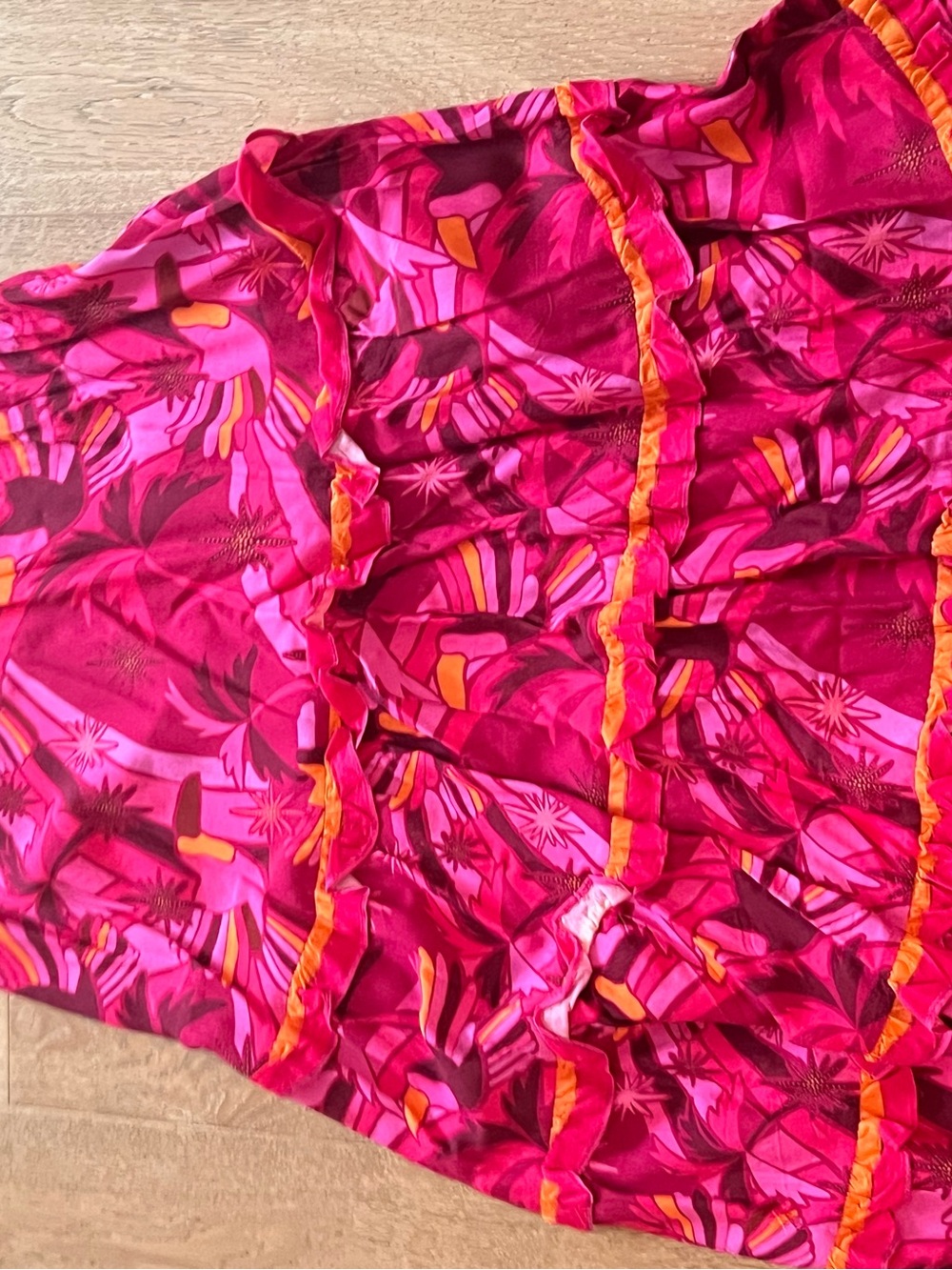 FARM Rio Magenta Tropical Tiered Maxi Skirt with Orange Accents - Picture 2 of 4